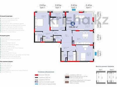 4-комнатная квартира · 139.39 м² · 8/9 этаж, Е-899 3 за ~ 130 млн ₸ в Астане, Нура р-н