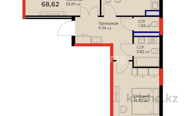 2-комнатная квартира, 68.62 м², 9/14 этаж, Толе би 61 за 40 млн 〒 в Астане, Есильский р-н — фото 2