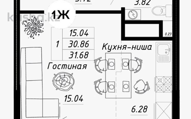 1-комнатная квартира, 31.7 м², 5/6 этаж, Азербаева 25 за ~ 12.7 млн 〒 в Астане — фото 3