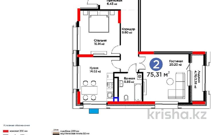 2-бөлмелі пәтер · 75.3 м² · 9/16 қабат, ​Аль-Фараби 3/2, бағасы: 67 млн ₸ в Астане, Есильский р-н — фото 2