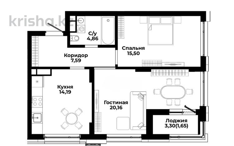2-комнатная квартира · 63.95 м² · 4 этаж, Р. Кошкарбаева 1 — К. Куанышбаева ! БЕЗ КОМИССИИ за ~ 38.9 млн ₸ в Астане, Сарайшык р-н — фото 2
