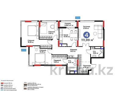 4-комнатная квартира · 111.99 м² · 14/17 этаж, Турар Рыскулов 18/7 — Хусейн бен Талал за 80 млн ₸ в Астане, Есильский р-н