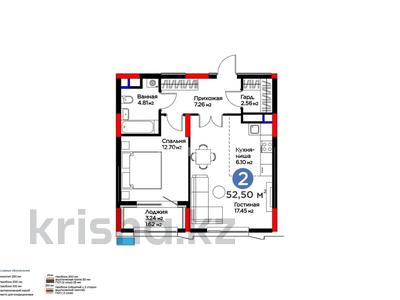 2-бөлмелі пәтер · 52.5 м² · 7/17 қабат, Хусейн бен талал 37, бағасы: 50 млн ₸ в Астане, Есильский р-н