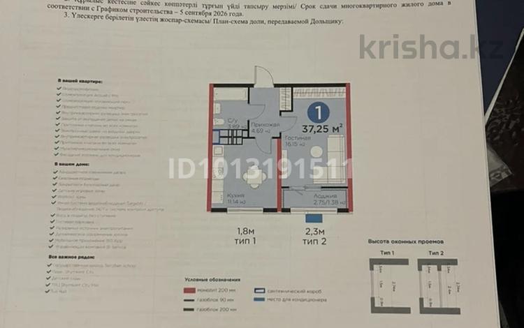 1-комнатная квартира · 37.25 м² · 13/16 этаж, мкр Шымсити, ​Туркия за 18 млн ₸ в Шымкенте, Абайский р-н — фото 2