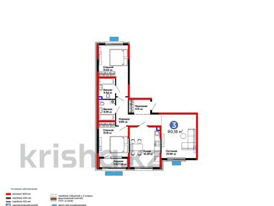 3-бөлмелі пәтер · 91 м² · 2/12 қабат, ​Тамерлановское шоссе, бағасы: ~ 37.6 млн ₸ в Шымкенте, Туран р-н