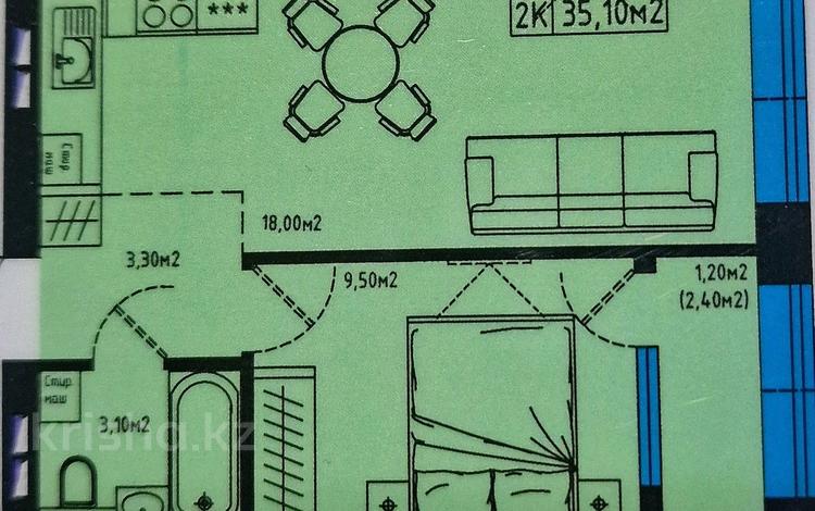 1-бөлмелі пәтер · 35.1 м² · 3/10 қабат, Е-128 2 — Шоссе Коргалжын,школа № 100, бағасы: 12.5 млн ₸ в Астане, Нура р-н — фото 2