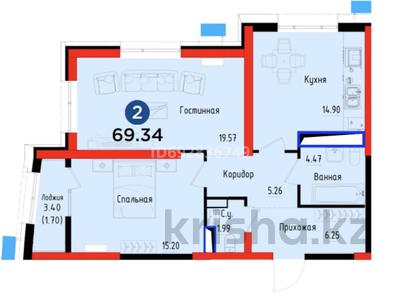 2-комнатная квартира, 69.3 м², 13/17 этаж, Абая 165/2 за 55 млн 〒 в Алматы, Алмалинский р-н