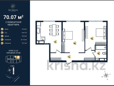 2-бөлмелі пәтер · 70.7 м² · 6 қабат, мкр Кайрат, Сыбызгы 100, бағасы: 29 млн ₸ в Алматы, Турксибский р-н