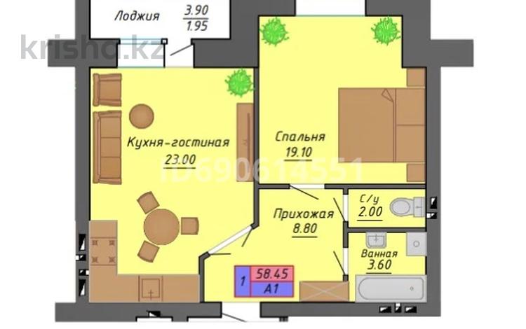 2-бөлмелі пәтер, 58.45 м², 9/10 қабат, мкр. Алтын орда, Мкр. Батыс-2 — Молдагуловой, бағасы: 14.9 млн 〒 в Актобе, мкр. Алтын орда — фото 2