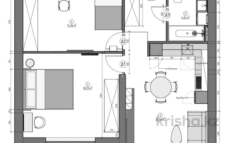 3-комнатная квартира · 67 м² · 11/12 этаж, Рыскулова 4а — Рыскулова Омарова за 34.7 млн ₸ в Алматы, Алатауский р-н — фото 2