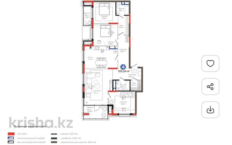 4-комнатная квартира · 133 м² · 4/7 этаж, мкр Северо-Запад, Толеметова 68 — Рассрочка с ПВ 50% 🪀🪀🪀 за ~ 97.2 млн ₸ в Шымкенте, Абайский р-н — фото 2
