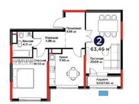 2-комнатная квартира · 63.46 м² · 8/17 этаж, Е 908 за 40.5 млн 〒 в Астане, Нура р-н