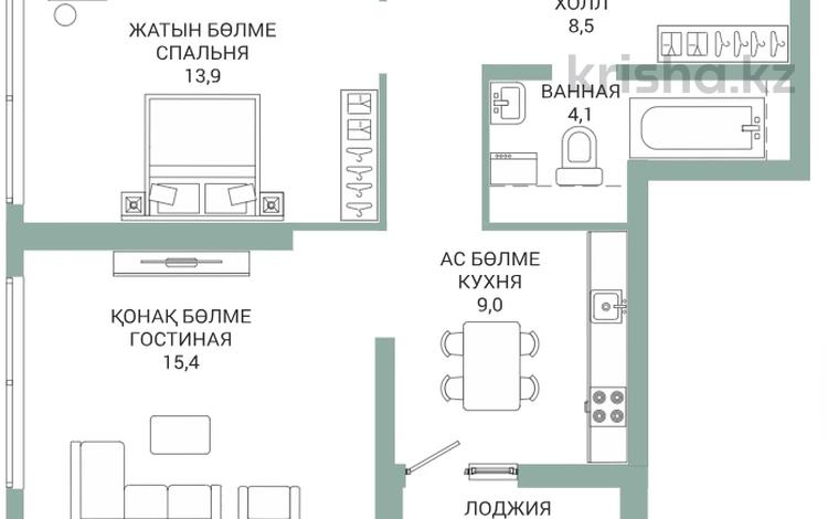 2-комнатная квартира · 52 м² · 2/22 этаж, Толе би 19а — БЕЗ КОМИССИИ / РАССРОЧКА / ИПОТЕКА за ~ 26.3 млн ₸ в Астане, Нура р-н — фото 5
