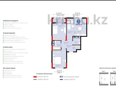 3-комнатная квартира · 69.51 м² · 13/16 этаж, Туран за 29.9 млн 〒 в Астане, Нура р-н