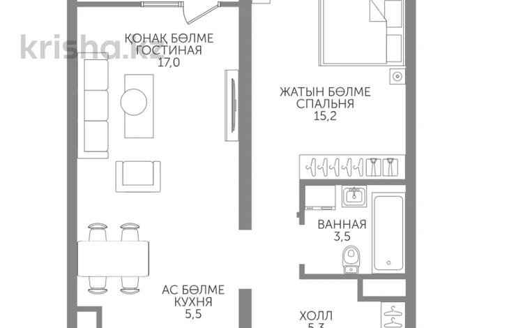 2-бөлмелі пәтер · 48 м² · 11/15 қабат, Райымбека 210/27, бағасы: ~ 33.6 млн ₸ в Алматы, Алмалинский р-н — фото 2