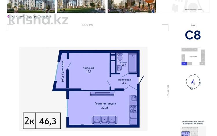 2-бөлмелі пәтер · 46.3 м² · 4/9 қабат, Туран 89/3, бағасы: 20.5 млн ₸ в Астане, Нура р-н — фото 3