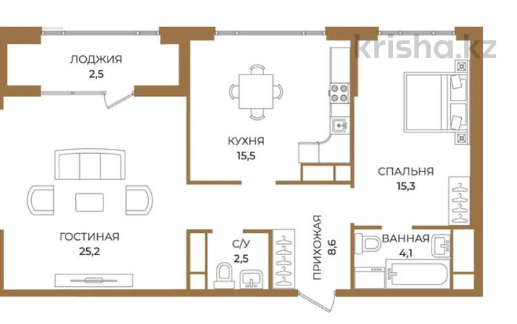 2-бөлмелі пәтер · 73.9 м², Аль-Фараби 27 — Сейфуллина, бағасы: 72 млн 〒 в Алматы — фото 4