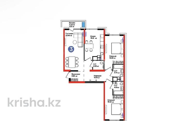 3-бөлмелі пәтер · 100 м² · 12 қабат, 18-й микрорайон, 18-й микрорайон, бағасы: 61 млн ₸ в Шымкенте, Аль-Фарабийский р-н — фото 2