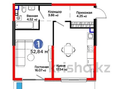 1-комнатная квартира · 52.5 м² · 2/6 этаж, мкр Кайрат 135/33 — Dream City. Family F за 48 млн ₸ в Алматы, Турксибский р-н