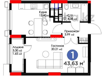1-комнатная квартира, 43 м², 22/26 этаж, Мангилик Ел 61 за 27 млн 〒 в Астане, Есильский р-н