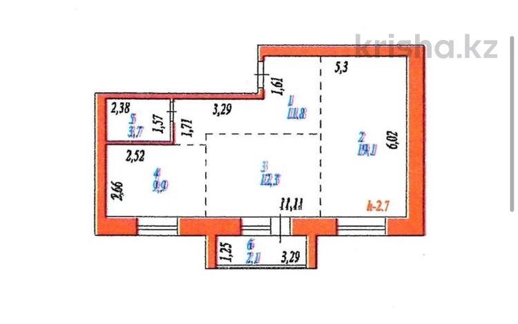 2-комнатная квартира · 59 м² · 5/5 этаж, мкр Уркер, E103 3, 3/2 за 26 млн ₸ в Астане, Нура р-н — фото 2