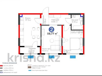 2-комнатная квартира · 58.7 м² · 2/12 этаж, мкр Акжайык, Байдибек би 113/4 за 33.7 млн ₸ в Шымкенте, Абайский р-н