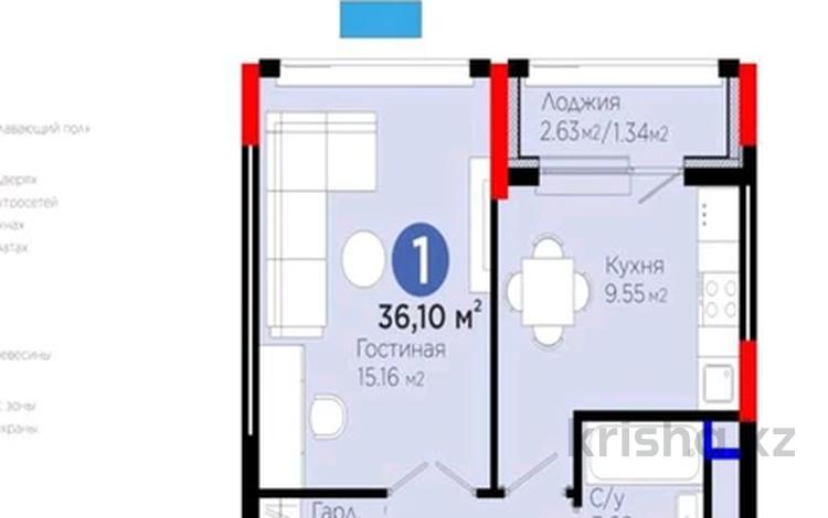 1-комнатная квартира · 36.1 м² · 9/16 этаж, Туран 57д за 30.5 млн ₸ в Астане, Нура р-н — фото 2