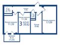 3-комнатная квартира · 62.61 м², ​Микрорайон Оазис, участок 44 за ~ 18.9 млн ₸ в Караганде — фото 3