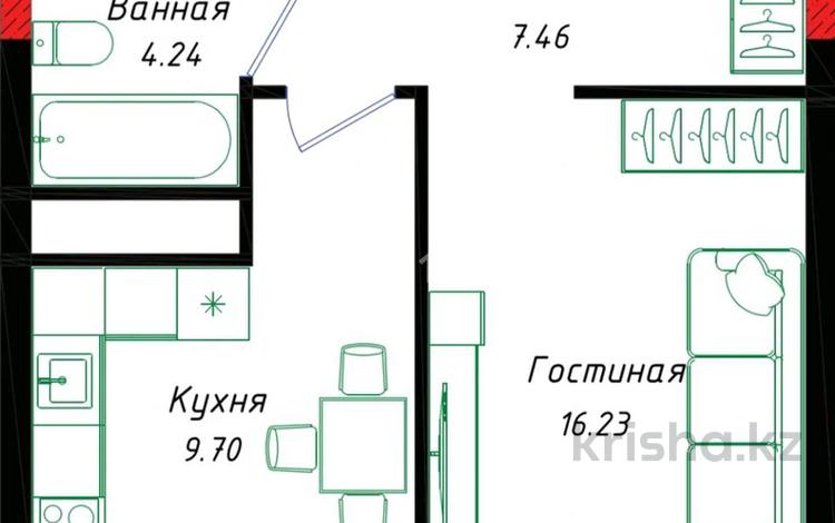 1-бөлмелі пәтер · 39.1 м² · 16/17 қабат, Шамши Калдаяков 57/2, бағасы: 17.4 млн ₸ в Астане, Сарайшык р-н — фото 2