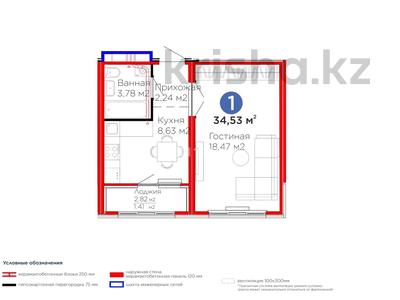 1-бөлмелі пәтер · 34.5 м² · 13/14 қабат, мкр Уркер, Улыдала 14 — Улы Дала - Айтматова, бағасы: 20 млн ₸ в Астане, Нура р-н