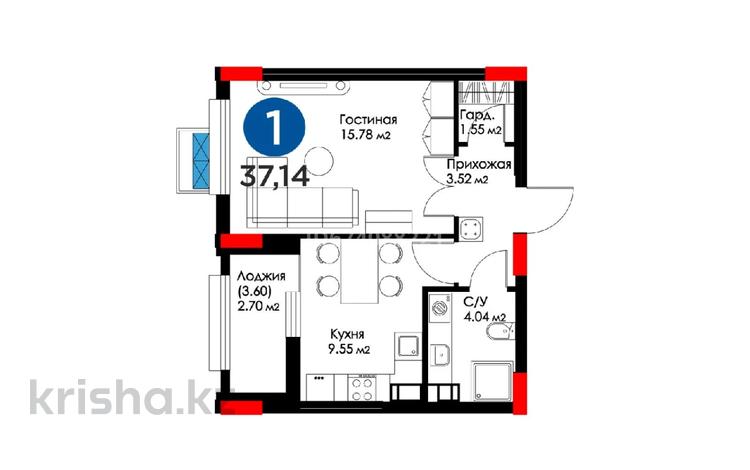 1-комнатная квартира, 37.14 м², 2/8 этаж, E669 за 18.2 млн 〒 в Астане, Есильский р-н — фото 26