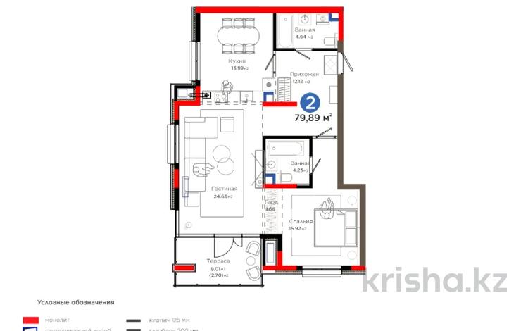 2-комнатная квартира · 80 м² · 2/7 этаж, Толеметова за ~ 77.8 млн 〒 в Шымкенте, Абайский р-н — фото 13
