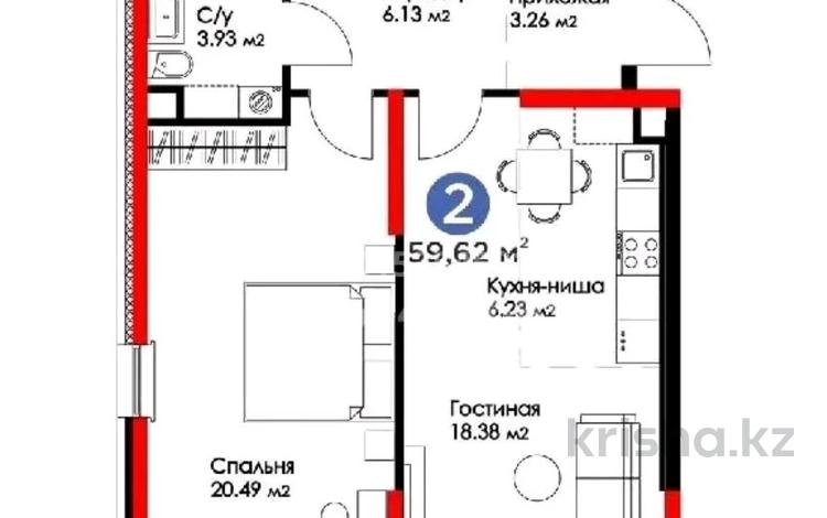 2-бөлмелі пәтер · 59.62 м² · 15/16 қабат, Нурсултана Назарбаева 1, бағасы: 35.5 млн ₸ в Шымкенте, Каратауский р-н — фото 2