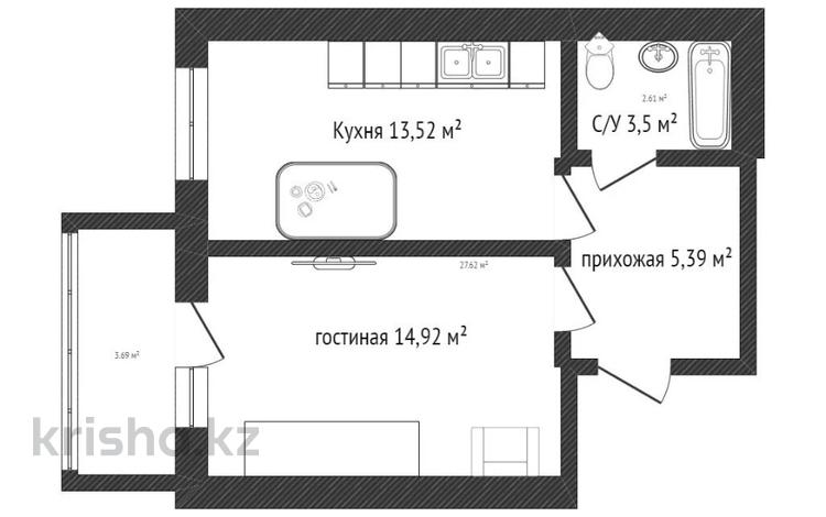 1-комнатная квартира, 39.09 м², 1/6 этаж, Береке 15 за 15.8 млн 〒 в Костанае — фото 2