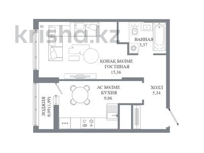 1-комнатная квартира · 34.92 м² · 14 этаж, Пересечение ул. Калдаякова и ул. Жургенова — Без комиссии|Рассрочка и ипотека за ~ 19.8 млн ₸ в Астане
