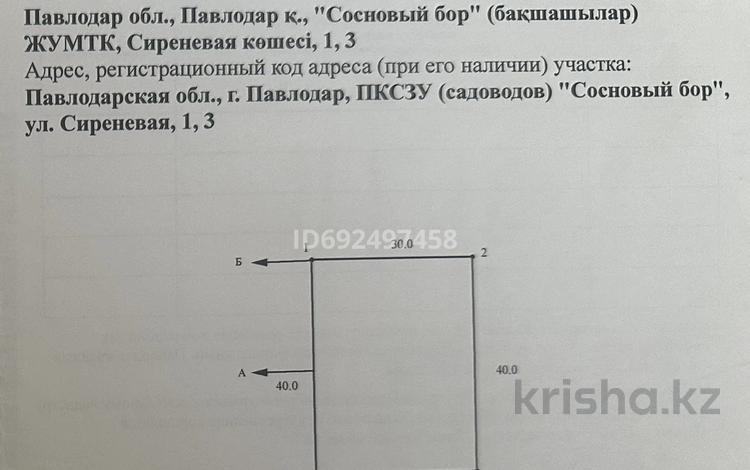 Участок 12 соток, ПКСЗУ Сосновый бор-3 за 1.3 млн 〒 в Павлодаре — фото 3