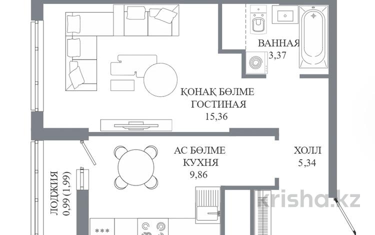 1-бөлмелі пәтер · 34.92 м² · 13/14 қабат, Пересечение ул. Калдаякова и ул. Жургенова — БЕЗ КОМИССИИ / РАССРОЧКА / ИПОТЕКА / БОЛЬШОЙ ВЫБОР / ЗВВВВООООННИНИТТТЕЕ, бағасы: ~ 19.9 млн ₸ в Астане, Сарайшык р-н — фото 2
