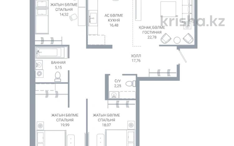 4-комнатная квартира · 118.65 м² · 8/12 этаж, по ул. Ханов Керея и Жанибека, напротив Президентского парка — БЕЗ КОМИССИИ / ИПОТЕКА / СКОРО КЛЮЧИ / ЕСТЬ ВЫБОР за ~ 85.4 млн ₸ в Астане, Есильский р-н — фото 2