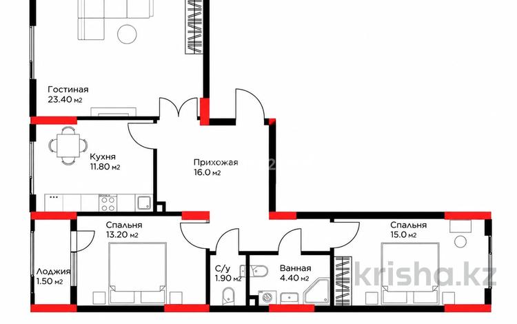 3-бөлмелі пәтер · 87.2 м² · 2/9 қабат, ул. Е-36 6, бағасы: 42 млн ₸ в Астане, Нура р-н — фото 2