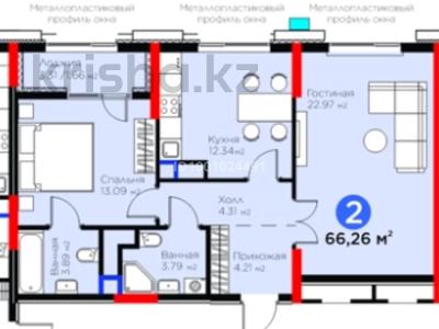 2-бөлмелі пәтер · 66.26 м² · 7/20 қабат, Кайым Мухамедханов — ул. Мухамедханова, бағасы: 64 млн ₸ в Астане, Нура р-н