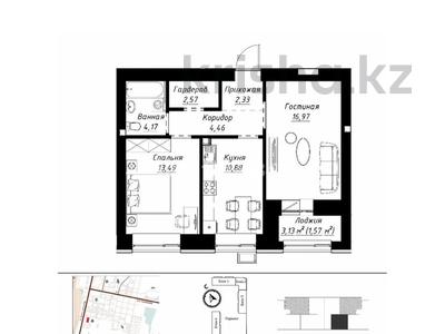 2-комнатная квартира · 56.5 м² · 1/9 этаж, Чингиз Айтматов 1 за 29 млн ₸ в Астане, Нура р-н