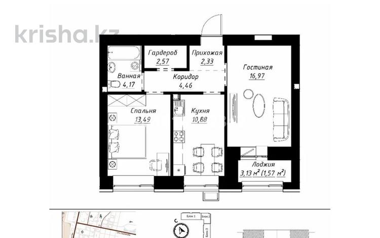 2-комнатная квартира · 56.5 м² · 1/9 этаж, Чингиз Айтматов 1 за 29 млн ₸ в Астане, Нура р-н — фото 2