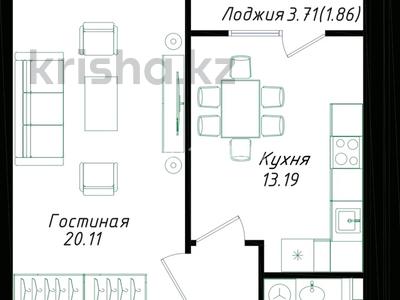 1-комнатная квартира · 44.03 м² · 8/9 этаж, Мухамедханова 43 за 22.4 млн ₸ в Астане, Нура р-н