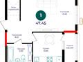 1-бөлмелі пәтер · 47.45 м² · 7/17 қабат, Е 882 13, бағасы: 23.9 млн ₸ в Астане, Нура р-н
