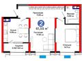 2-бөлмелі пәтер · 61.55 м², Калдаякова 30, бағасы: ~ 38.2 млн ₸ в Шымкенте, Туран р-н — фото 3