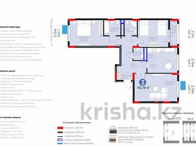 3-комнатная квартира · 92.19 м² · 5/8 этаж, Сагадат Нурмагамбетов 14 стр за 54 млн 〒 в Астане, Сарайшык р-н