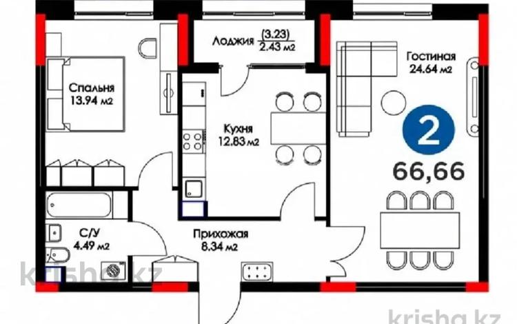 2-бөлмелі пәтер · 67 м² · 2/9 қабат, Абылхайр хана 65, бағасы: 37.5 млн ₸ в Атырау — фото 2