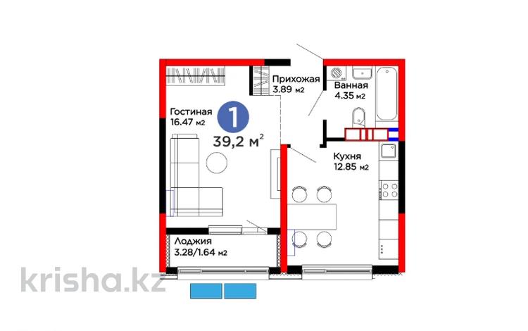 1-комнатная квартира · 40 м², ​Тамерлановское шоссе за 17 млн ₸ в Шымкенте, Туран р-н — фото 2