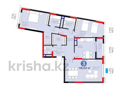 3-бөлмелі пәтер · 118.03 м² · 14/16 қабат, ​Аль-Фараби 3/2, бағасы: ~ 81.6 млн ₸ в Астане