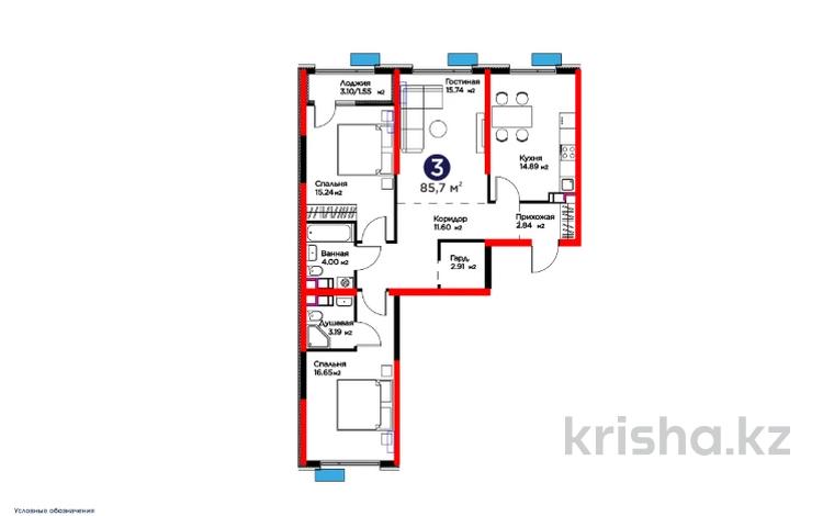 3-бөлмелі пәтер · 86 м², Туркия, бағасы: ~ 33.3 млн ₸ в Шымкенте, Абайский р-н — фото 2